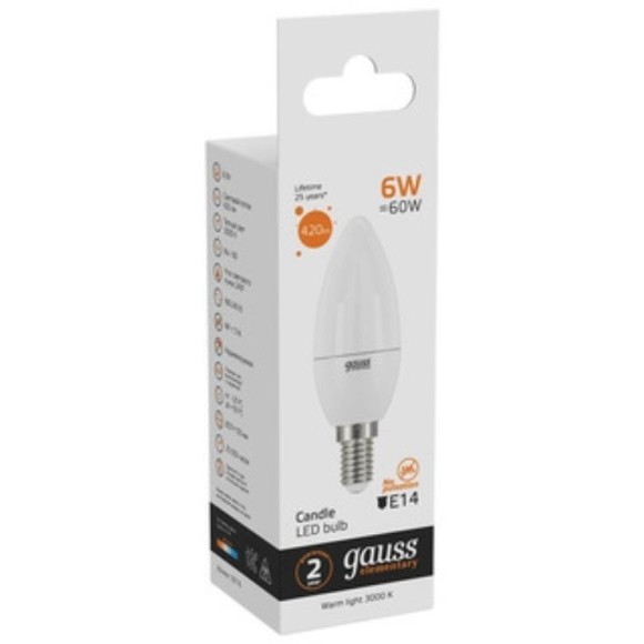 33116 Лампа Gauss LED Elementary Свеча 6W E14 420lm 3000K 1/10/100