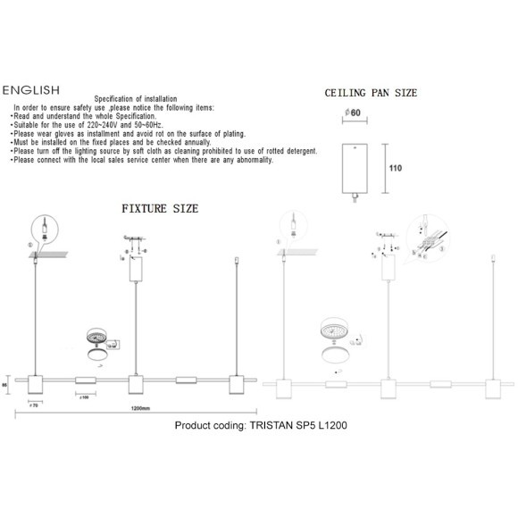Светильник подвесной Crystal Lux TRISTAN SP5 L1200 GOLD