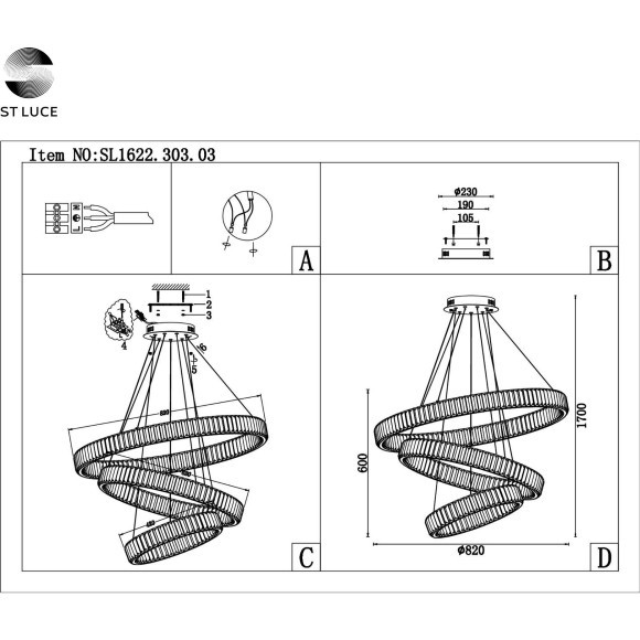 SL1622.303.03 Люстра подвесная ST-Luce Латунь/Прозрачный LED 1*122W 4000K TIVOLI