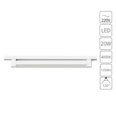 Однофазный двужильный светодиодный трековый светильник Arte Lamp A4574PL-1WH LINEETTA 4000К 1250Лм CRI90+ 120° 20Вт
