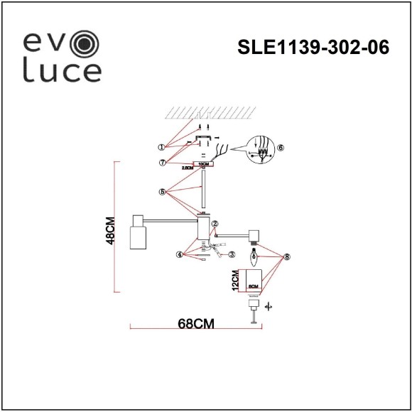 SLE1139-302-06 Светильник потолочный Латунь/Белый E14 6*60W GESSI