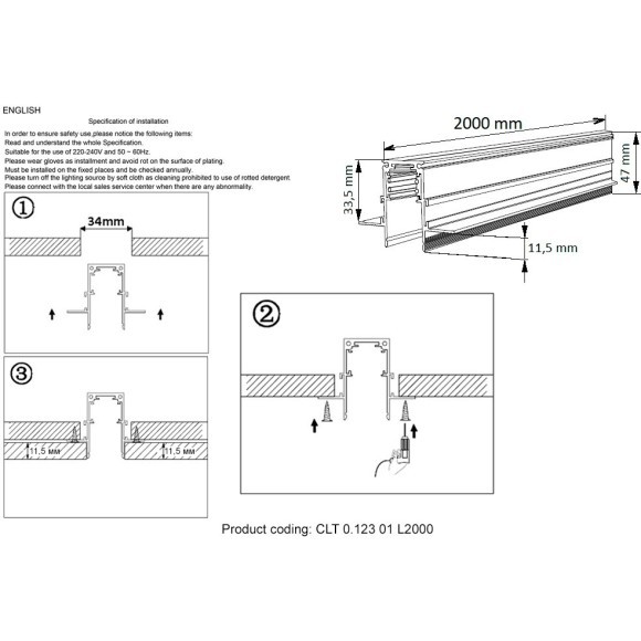 Магнитный шинопровод 2м встраиваемый в ГКЛ 9мм Space 48V Crystallux CLT 0.123 01 L2000 WH