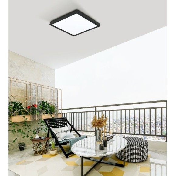 Eglo Argolis 2 900281 Уличный настенно-потолочный квадратный LED-светильник в стиле минимализм, основание черная сталь, плафон белый матовый акриловый рассиватель, 20,5 Вт, 3000К, 2400 лм, CRI80, 220В, IP44, 285x285x30 мм