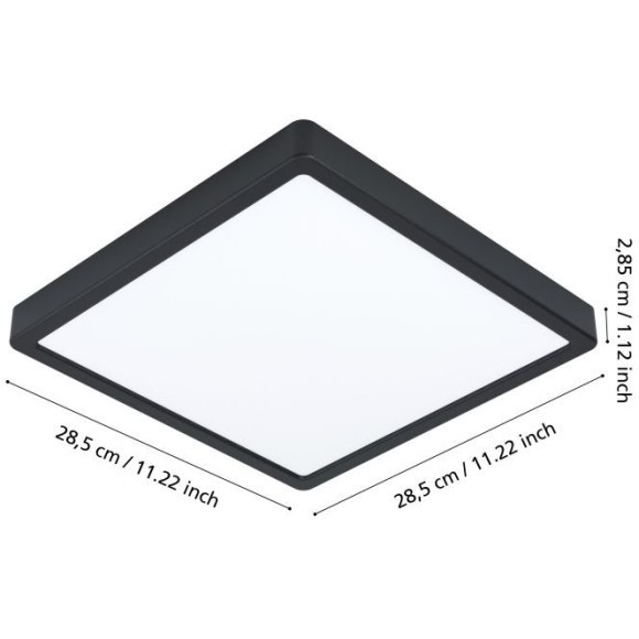 Eglo Argolis 2 900281 Уличный настенно-потолочный квадратный LED-светильник в стиле минимализм, основание черная сталь, плафон белый матовый акриловый рассиватель, 20,5 Вт, 3000К, 2400 лм, CRI80, 220В, IP44, 285x285x30 мм