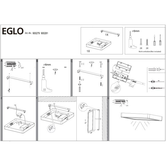Eglo Argolis 2 900281 Уличный настенно-потолочный квадратный LED-светильник в стиле минимализм, основание черная сталь, плафон белый матовый акриловый рассиватель, 20,5 Вт, 3000К, 2400 лм, CRI80, 220В, IP44, 285x285x30 мм