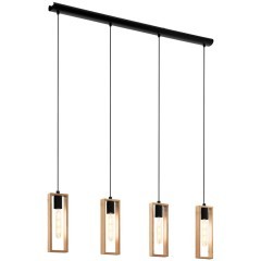49475 Подвес LITTLETON, 4x60W (E27), L1160, B55, H1100, сталь, черный/дерево, коричневый