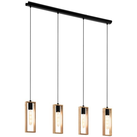 49475 Подвес LITTLETON, 4x60W (E27), L1160, B55, H1100, сталь, черный/дерево, коричневый