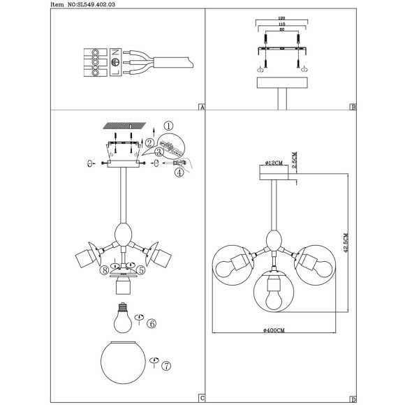 SL549.402.03 Люстра потолочная ST-Luce Черный/Дымчатый E27 3*60W STAMPO