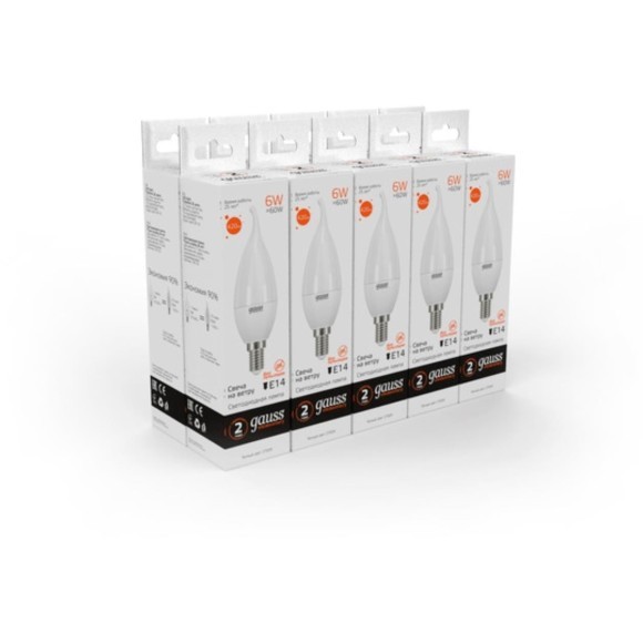 34116 Лампа Gauss Elementary Свеча на ветру 6W 420lm 3000K Е14 LED 1/10/50