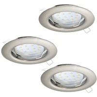 Матовый никелевый комплект встраиваемых светильников EGLO PENETO 94237, 3 × LED GU10 по 2,8Вт, 3000К, 750Лм, подключение 220В, диаметр 78 мм, врезное отверстие 65 мм, глубина 115 мм