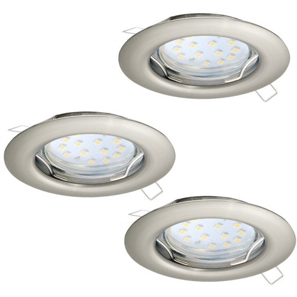 Матовый никелевый комплект встраиваемых светильников EGLO PENETO 94237, 3 × LED GU10 по 2,8Вт, 3000К, 750Лм, подключение 220В, диаметр 78 мм, врезное отверстие 65 мм, глубина 115 мм