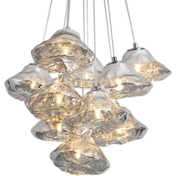 Хромированный подвесной светильник с 10 лампами G9 и прозрачными стеклянными плафонами Freya Eatery FR5488PL-10CH