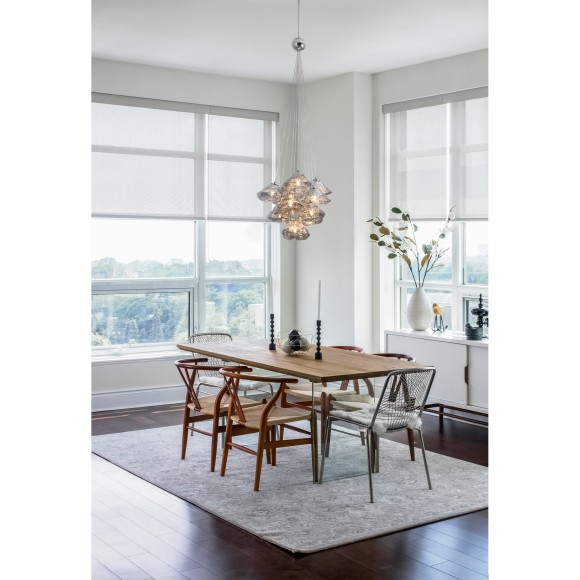 Хромированный подвесной светильник с 10 лампами G9 и прозрачными стеклянными плафонами Freya Eatery FR5488PL-10CH