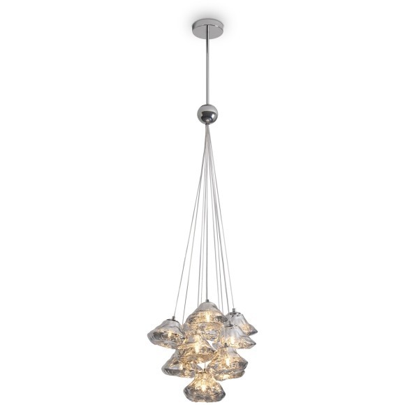 Хромированный подвесной светильник с 10 лампами G9 и прозрачными стеклянными плафонами Freya Eatery FR5488PL-10CH