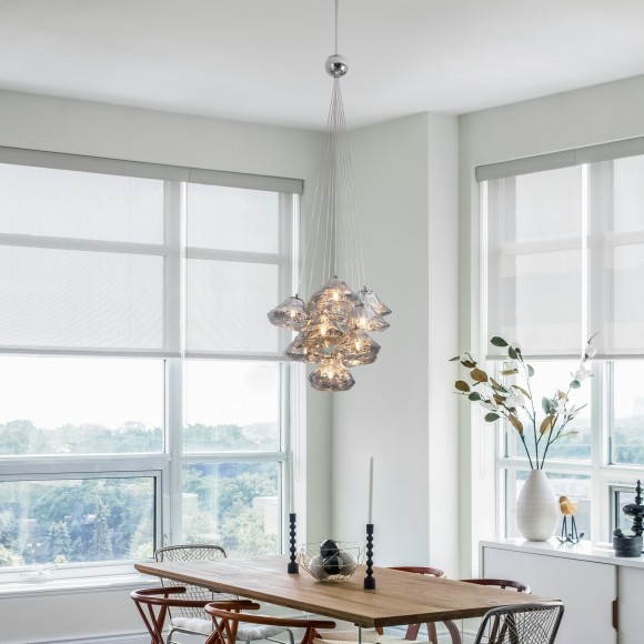 Хромированный подвесной светильник с 10 лампами G9 и прозрачными стеклянными плафонами Freya Eatery FR5488PL-10CH