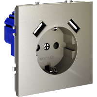 Розетка встраиваемая VOLTUM S70 с заземлением и защитными шторками, 16А, с USB, A+A, (шелк)