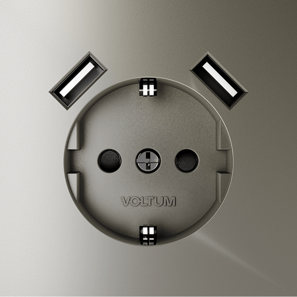 Розетка встраиваемая VOLTUM S70 с заземлением и защитными шторками, 16А, с USB, A+A, (шелк)