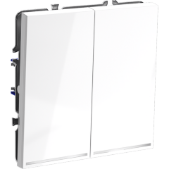 Проходной переключатель встраиваемый VOLTUM S70 двухклавишный с подсветкой 10А, (белый глянцевый)