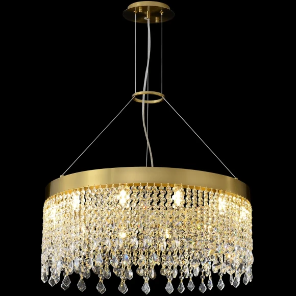 Crystal Lux AQUA SP12 0160/312 Люстра подвесная хрустальная, латунь прозрачная, 12xG9 макс 10Вт, диаметром 60 см, классическая подвесная люстра для гостиной