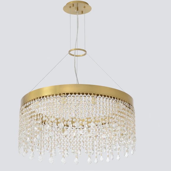 Crystal Lux AQUA SP12 0160/312 Люстра подвесная хрустальная, латунь прозрачная, 12xG9 макс 10Вт, диаметром 60 см, классическая подвесная люстра для гостиной