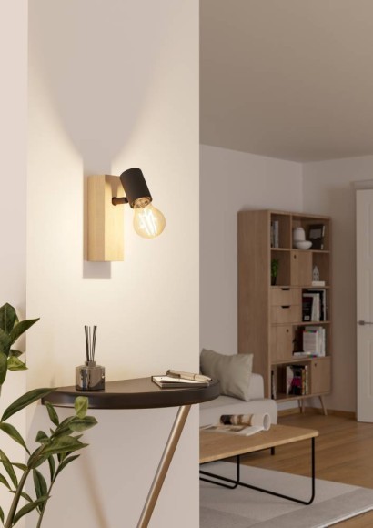 99477 Спот TOWNSHEND 3, 1x10W(E27-LED), дерево, сталь, коричневый, черный