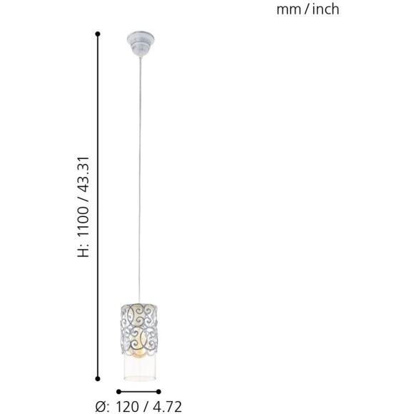 49202 EGLO CARDIGAN (Кардиган) подвесной светильник, 1xE27 до 60 Вт, прозрачное стекло, серо-голубая патина, диаметр 120 мм, IP20