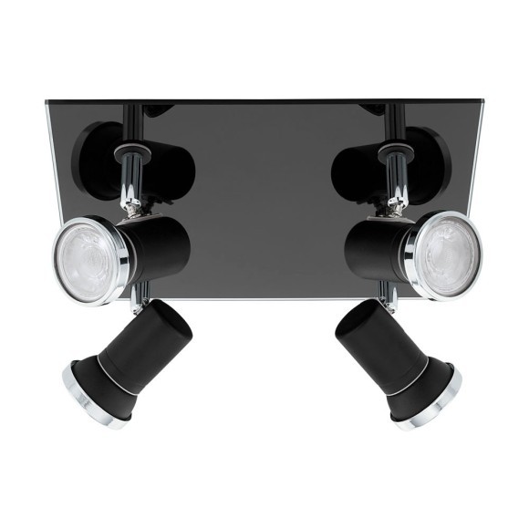 33678 EGLO TAMARA 1 Светодиодный спот потолочный/настенный, 4xGU10, 13.2Вт, IP44, скандинавский, черный/прозрачный, металл/стекло