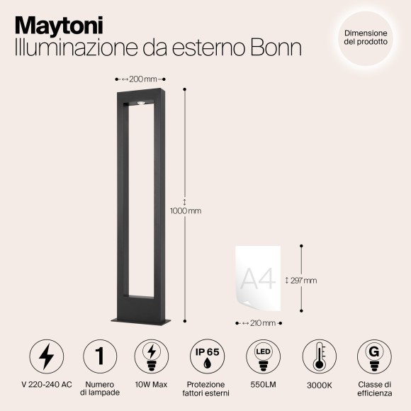 Уличный наземный светильник Maytoni O425FL-L10GF Bonn IP65 светодиодный LED 10W
