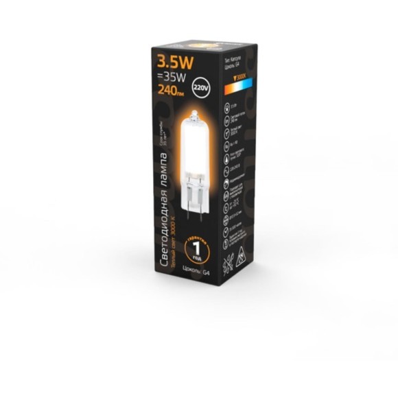 107807103 Лампа Gauss G4 AC220-240V 3.5W 240lm 3000K стекло LED 1/10/200