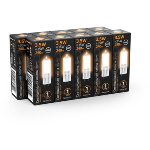 107807103 Лампа Gauss G4 AC220-240V 3.5W 240lm 3000K стекло LED 1/10/200