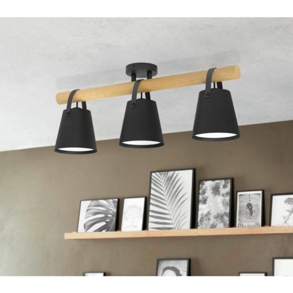 43635 Подвесной потолочный светильник (люстра) BOYLE, 3Х10W, E27, L780, B170, H300, сталь/дерево/пла