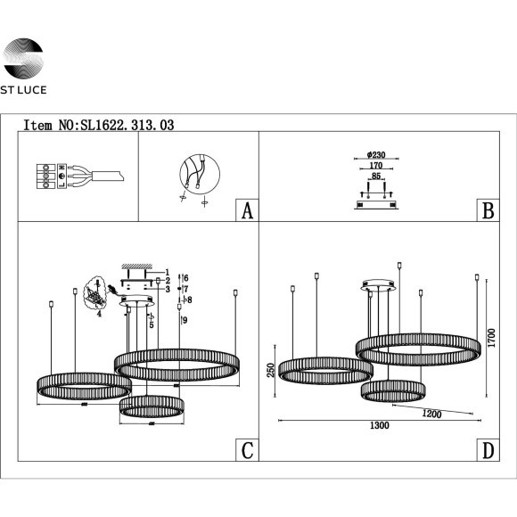 SL1622.313.03 Люстра подвесная ST-Luce Латунь/Прозрачный LED 1*122W 4000K TIVOLI