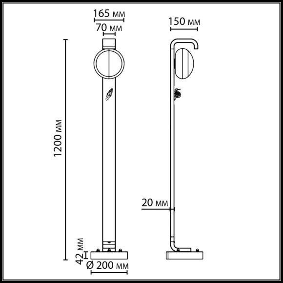 Уличный наземный светильник 120см IP54 G9 1*15W max LUMA 5434/1FA