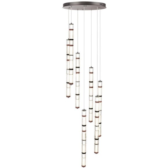 5456/210L Люстра каскадная в виде стеклянных разноцветных цилиндров Odeon Light LED 210W (30W*7) 4000K COLLIER