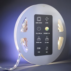 Maytoni 201134 Цветная RGB+W 3000К лента, 5 метров, ширина 12мм серия ULTRA SMD5050 24V 19.2Вт/м 1920Лм/м IP20 CRI90 120° кратность резки 100мм, раб. температура -30...+60°С
