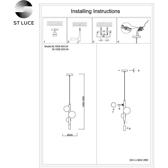 SL1509.403.04 Светильник подвесной ST-Luce Черный/Дымчатый G9 4*5W