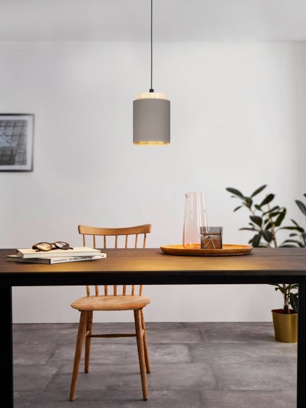 99445 ALBARIZA Подвесная люстра с 1 лампой E27, 40Вт, дерево и ткань, коричневый