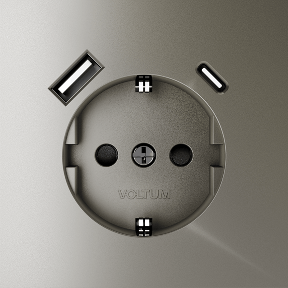 Розетка встраиваемая VOLTUM S70 с заземлением и защитными шторками, 16А, с USB, A+С, (шелк)