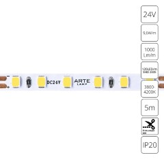 A2412005-02-4K Светодиодная лента 24В 9,6Вт/м 1000Лм/м 4000К CRI 90+ 5мм SMD2835 120шт/м 5м IP20