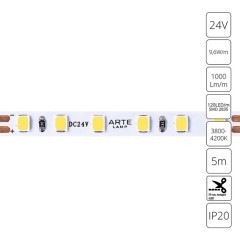 A2412005-02-4K Светодиодная лента 24В 9,6Вт/м 1000Лм/м 4000К CRI 90+ 5мм SMD2835 120шт/м 5м IP20 A2412005-02-4K Светодиодная лента 24В 9,6Вт/м 1000Лм/м 4000К CRI 90+ 5мм SMD2835 120шт/м 5м IP20