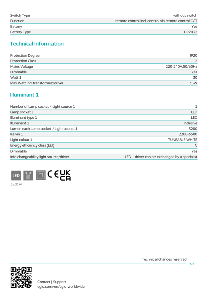 Подвесной светильник EGLO 390507 со встроенным LED 30Вт, 2200-6500К, 5200Лм, корпус бронзовый и черный алюминий и сталь, белый пластиковый плафон, длина 775 мм, высота 1500 мм