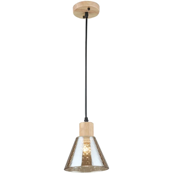 Arte Lamp Lancaster A5891SP-1BK Подвесной современный светильник с янтарным плафоном из стекла диаметром 15 см, основание из натурального светлого дерева, высота провода 100 см, лампа E27 1шт до 60Вт IP20 220В
