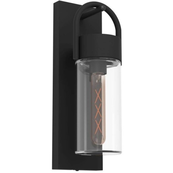 900285 Уличный настенный светильник CARRARO, E27, 1X60W, IP44, L115, H380, A130, сталь, черный/стекло, прозрачный