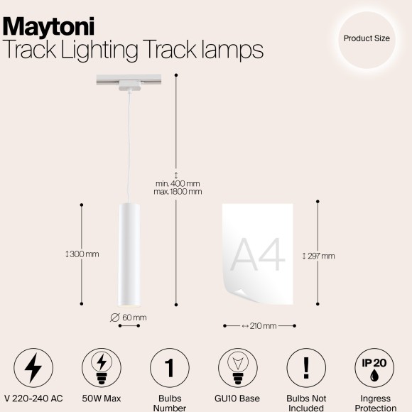 Трековый светильник Technical TR008-1-GU10-W Трековый светильник Technical TR008-1-GU10-W