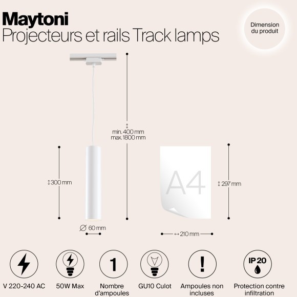 Трековый светильник Technical TR008-1-GU10-W Трековый светильник Technical TR008-1-GU10-W