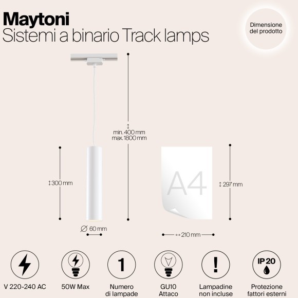 Трековый светильник Technical TR008-1-GU10-W Трековый светильник Technical TR008-1-GU10-W