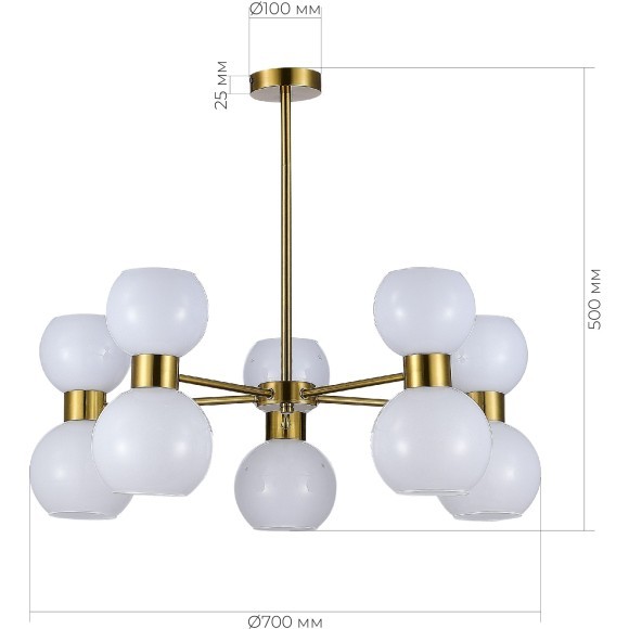 SLE1138-302-10 Светильник потолочный Латунь/Белый E27 10*60W THONET