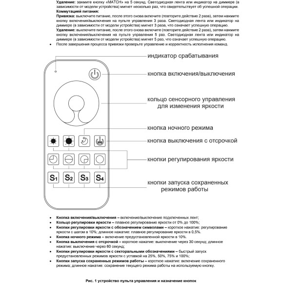 Maytoni RM08-DIM 01109 Черный пульт RF 2,4ГГц для монохромной (одноцветной) светодиодной ленты, 1 зона, только диммирование и включение-выключение, Soft-touch ABS