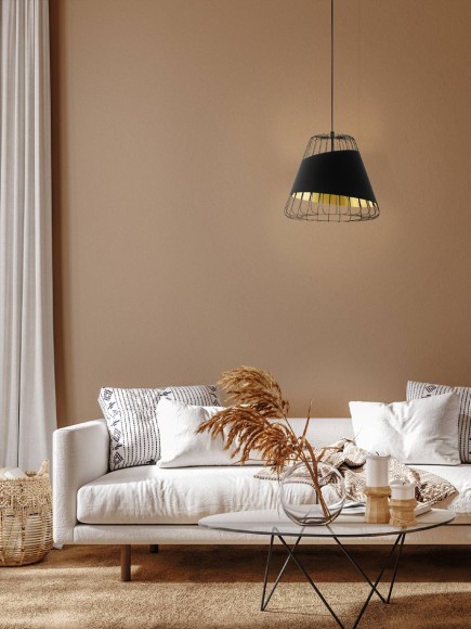 49446 Подвес AUSTELL, 1х60W (E27), ?360, H1100, сталь, черный/текстиль, черный, золотой 49446 Подвес AUSTELL, 1х60W (E27), ?360, H1100, сталь, черный/текстиль, черный, золотой