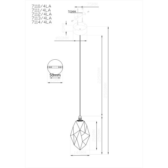 Подвесной светильник IP20 LED 4W 300Лм 3000K 200° 220V GEMME 7110/4LA